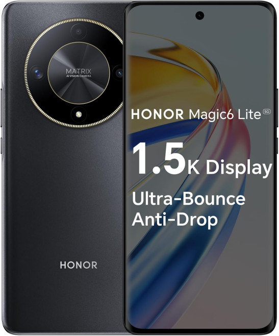 HONOR Magic6 Lite, Sim-Free Mobile Phones, 5G Smartphone, 8GB+256GB, 6,78” Anti-Drop 120Hz Display, 108MP Triple Rear Camera, 5300mAh Battery, Dual SIM, Android 13, Midnight Black