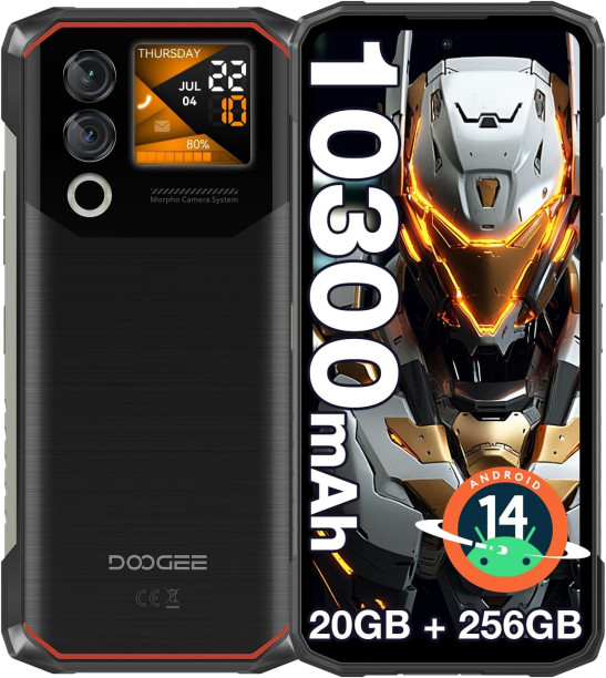 DOOGEE Blade10 Max, 10300mAh Rugged Smartphone, 1.54" Smart Back Display, 20GB+256GB/2TB, 6.56" 90Hz Screen, Android 14 Rugged Phone, 50MP Camera, 3 Card Slots SIM Free Unlocked/NFC/OTG/IP69K - Black
