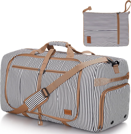 Urtala Travel Duffel Bag for Women & Men, Large Foldable Overnight Weekender Bag with Shoes Compartment & Shoulder Strap, Lightweight Waterproof Luggage Bag, Stripe, 120L, Casual