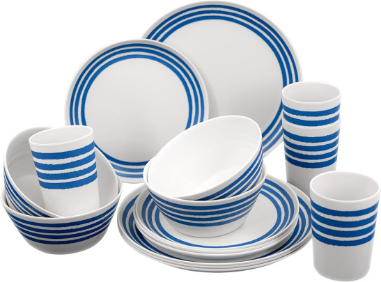 16 Piece Melamine Camping Caravan Picnic Outdoor Dining Dinner Plate Set
