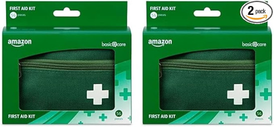 Amazon Basic Care First Aid Kit, 56 Pieces, Green (Pack of 2)