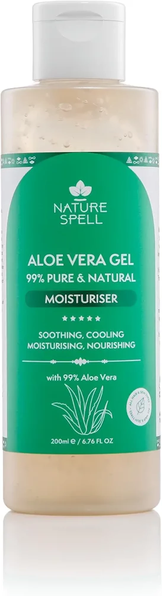 Nature Spell Aloe Vera Gel, 99% Pure & Natural, 200 ml, For All Hair And Skin Types, Made In The UK