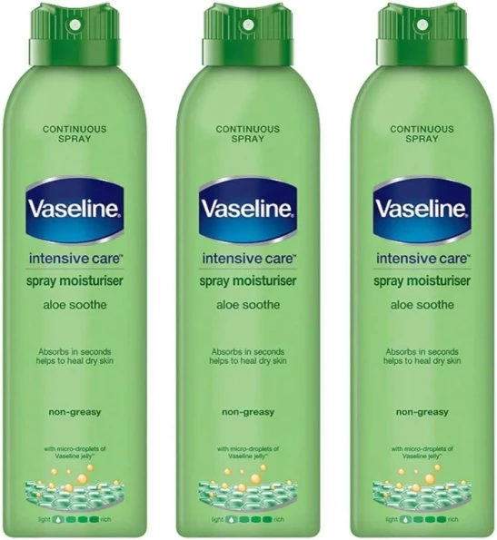 3x Vaseline Intensive Care Spray & Go Aloe Soothe Spray Moisturiser 190ml