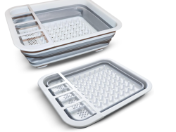 Collapsible Dish Drainer Rack Grey-Foldable Dish Drying Rack for Kitchen Sink, Space Saving Portable Draining Board Rack with Drainage Spout, Plastic Rack for Camping-Caravans(1 PK)